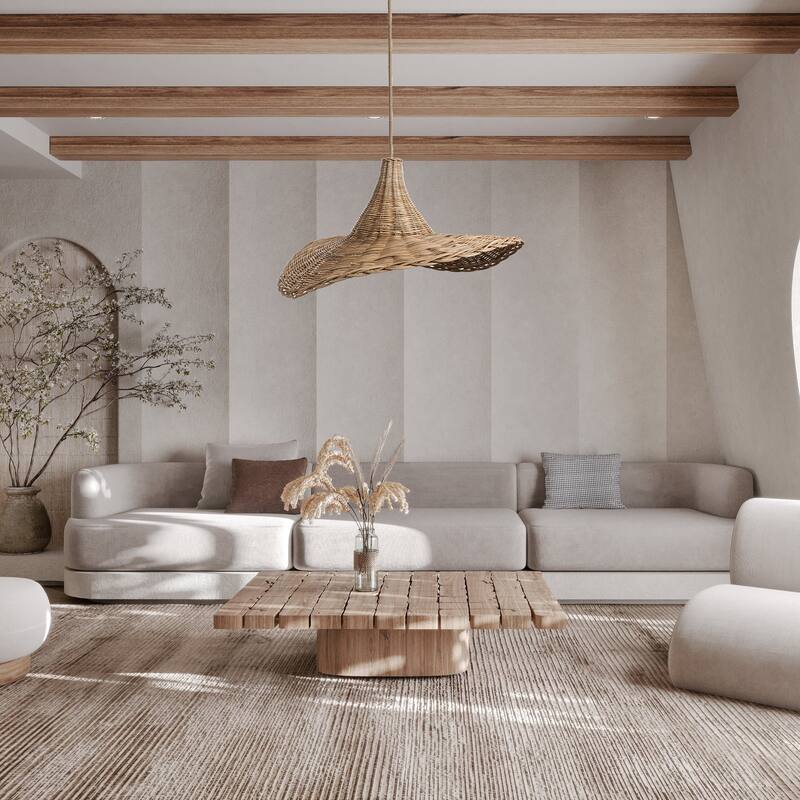 Zen Rattan Pendant Light Natural Medium Sculptural Handwoven Hanging Light For Modern, Transitional, Farmhouse, Boho Room Decor