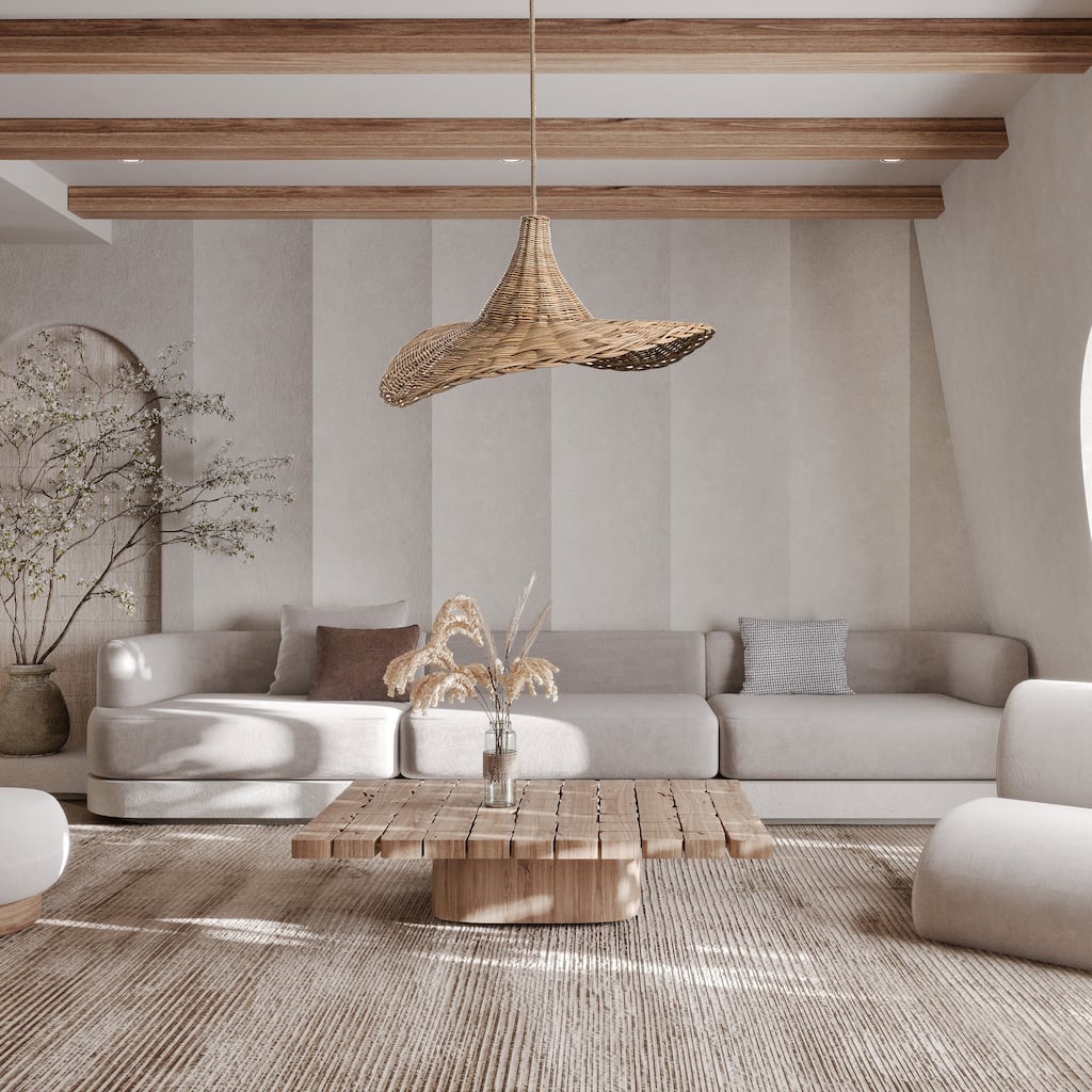 Zen Rattan Pendant Light Natural Medium Sculptural Handwoven Hanging Light For Modern, Transitional, Farmhouse, Boho Room Decor