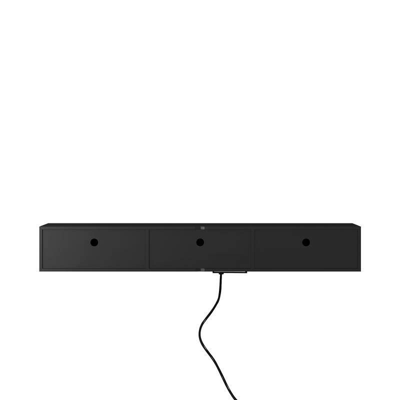 Floating TV Stand, Wall Mounted TV Shelf w/ Led Lights & Power Outlet, High Gloss Entertainment Center w/ 3 Storage Compartment