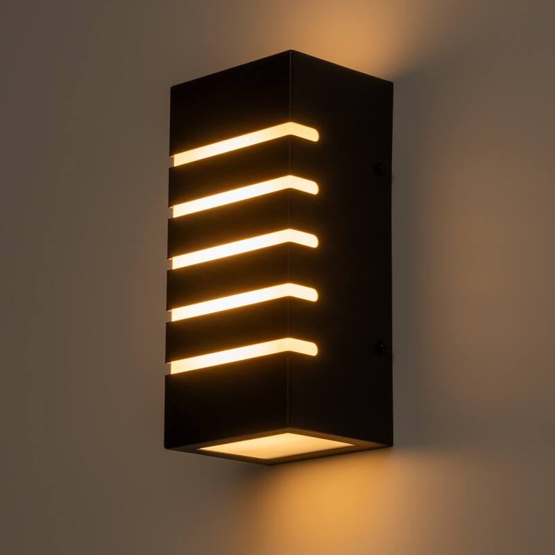 2-light Modern Black Outdoor Rectangular LED Wall Sconce - H9.3" x W4.5" x D3.7"