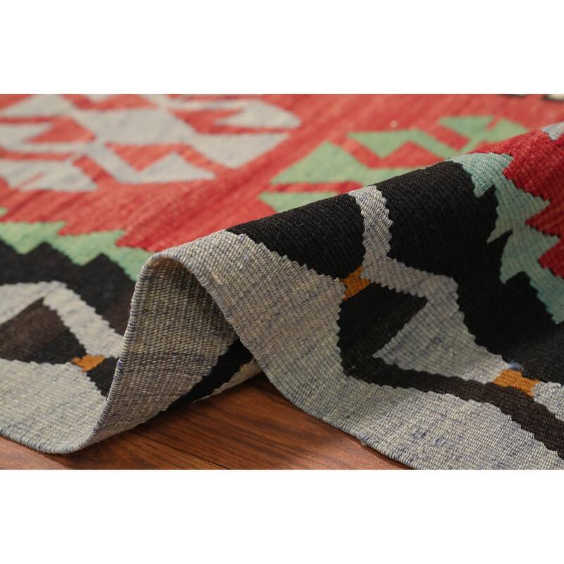 Hand Woven Oriental 100% Wool Carpet Southwestern Tribal Oranges & Rust Kilim Area Rug - 11' 3'' X 5' 9''