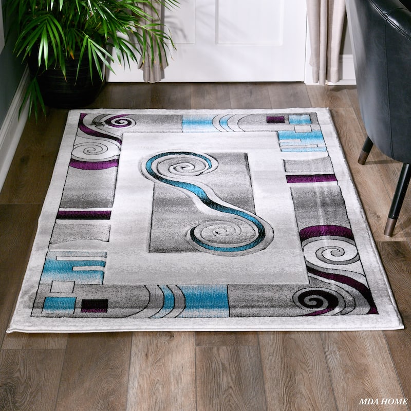 Orelsi Collection Abstract Area Rug with Hand Carved Accents - 3'9'' X 5'9'' - Light Grey/Blue