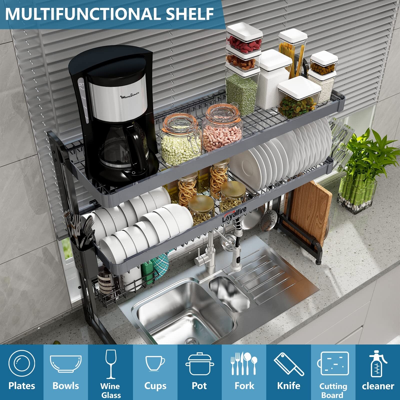 Adjustable Dish Drainer Adjustable Over Sink Dish Drying Rack – 3 Tier ...