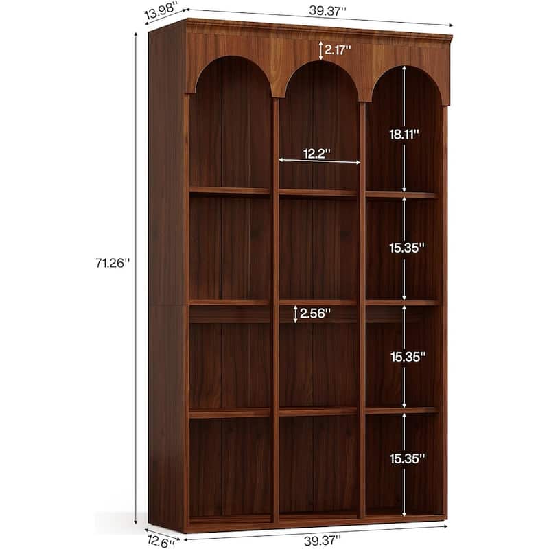 70.9" Tall Arched Bookshelf, 5-Tier Freestanding Wooden Large Commercial-Grade Library Display Bookcase for Office, Reception