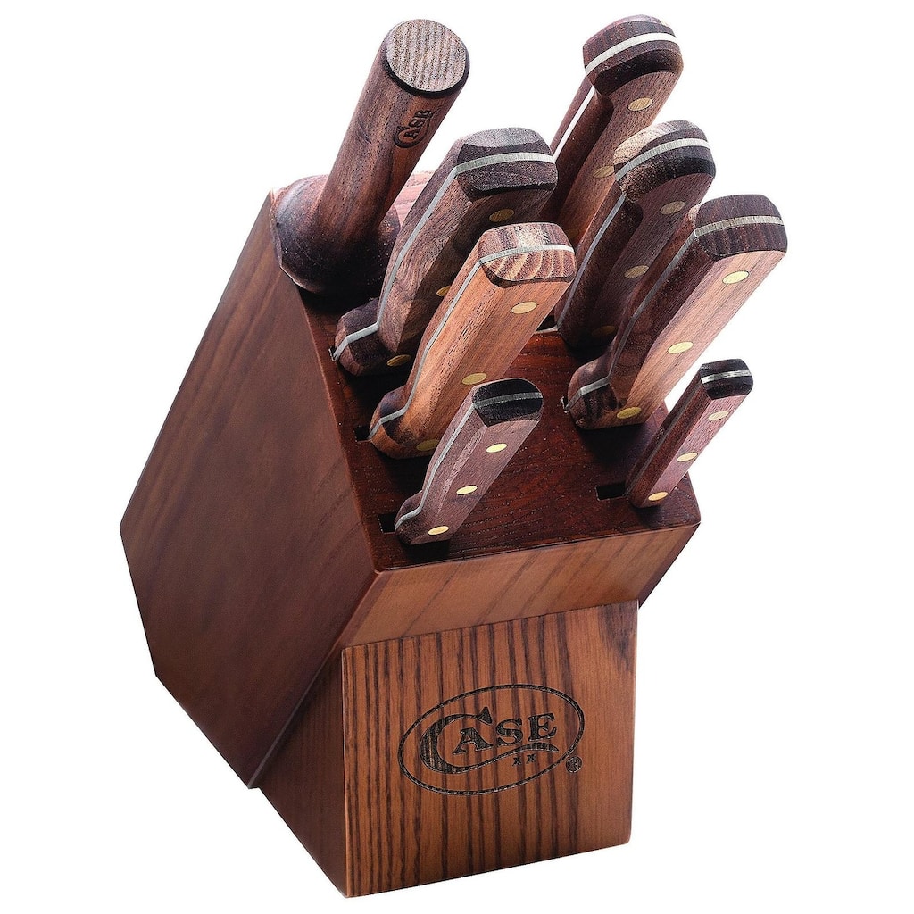 Case Knife 10249 Household Cutlery - Solid Walnut Handles - 9-Piece Block Set - Brown