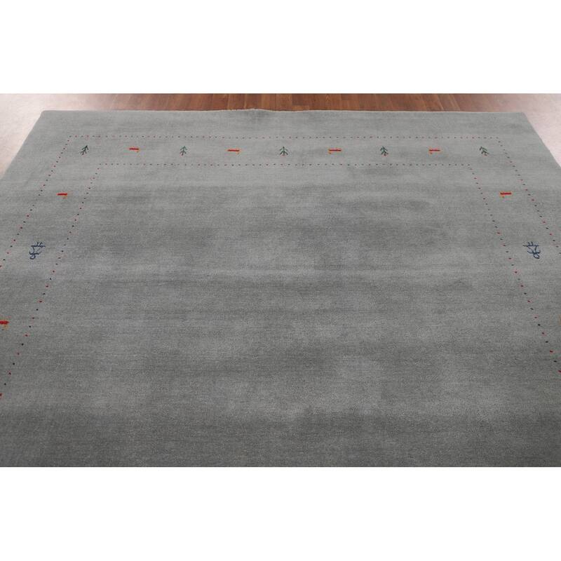 Silver Gray Gabbeh Indian Area Rug Handmade Wool Carpet - 7'8"x 9'10"