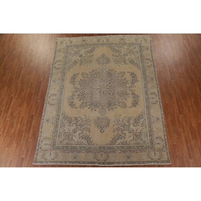 Distressed Tabriz Persian Vintage Area Rug Handmade Wool Carpet - 9'6" x 12'9"