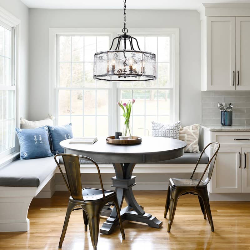 Modern 6-Light Clear Rippled Glass Lantern Pendant For Kitchen Island