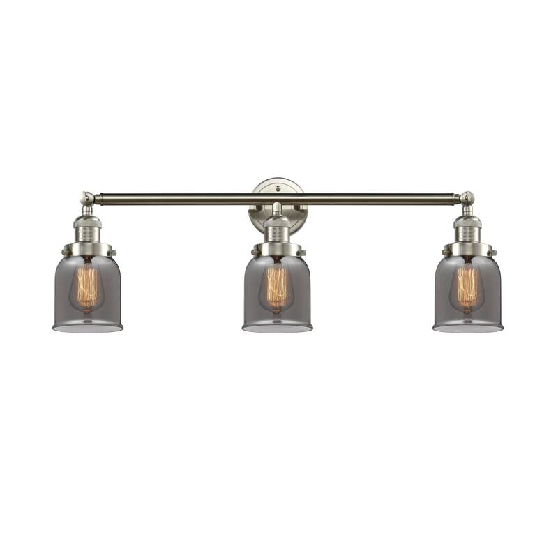 Innovations Lighting Small Bell 3 Light 30" Wide Bathroom Vanity Light - Brushed Satin Nickel / Plated Smoked