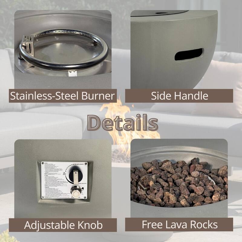 GDFStudio - 28" Outdoor Round Magnesium Oxide Fire Pit Bowl