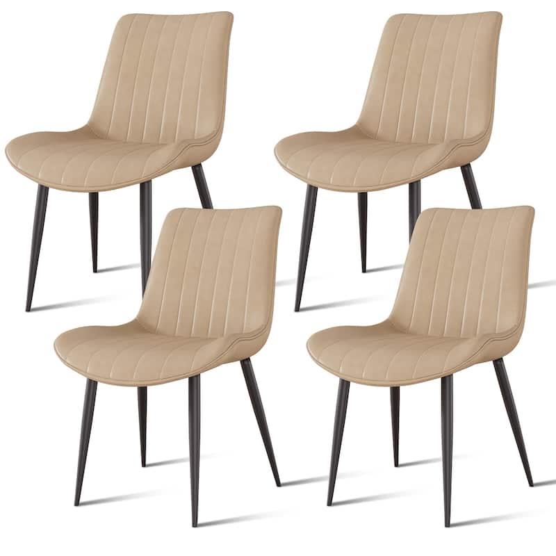 PU Leather Dining Chair with Metal Legs, Wave Pattern Upholstered Armless Chair Set of 4 for Kitchen, Restaurant, Living - Khaki