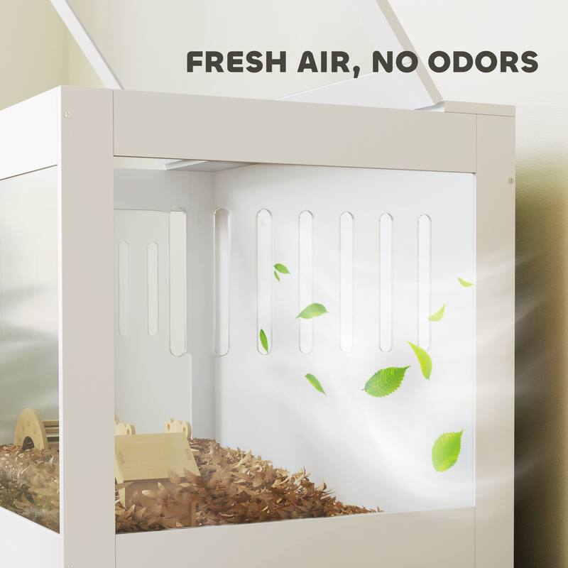 White MDF Hamster Cage with Hut, Ladder and Seesaw for Small Pets - 31.5" L x 19.7" W x 22.8" H