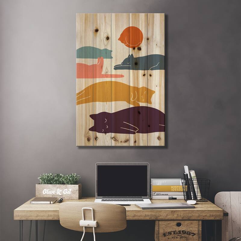 Cat Landscape XI Print On Wood by Lim Heng Swee - Multi-Color