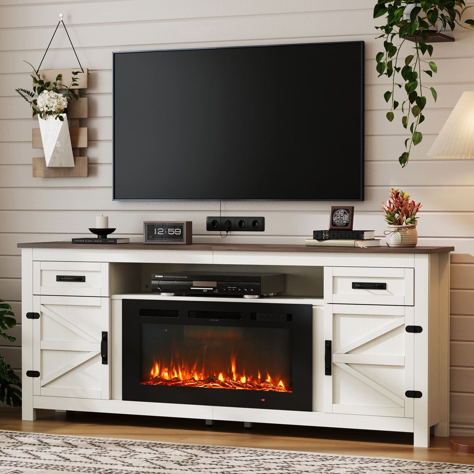 Farmhouse Style TV Stand with 36" Fireplace set