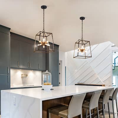 Alestair 6-Light Modern Chandelier Black Brass LED Cage Lantern Sputnik Starburst Foyer Pendant Light