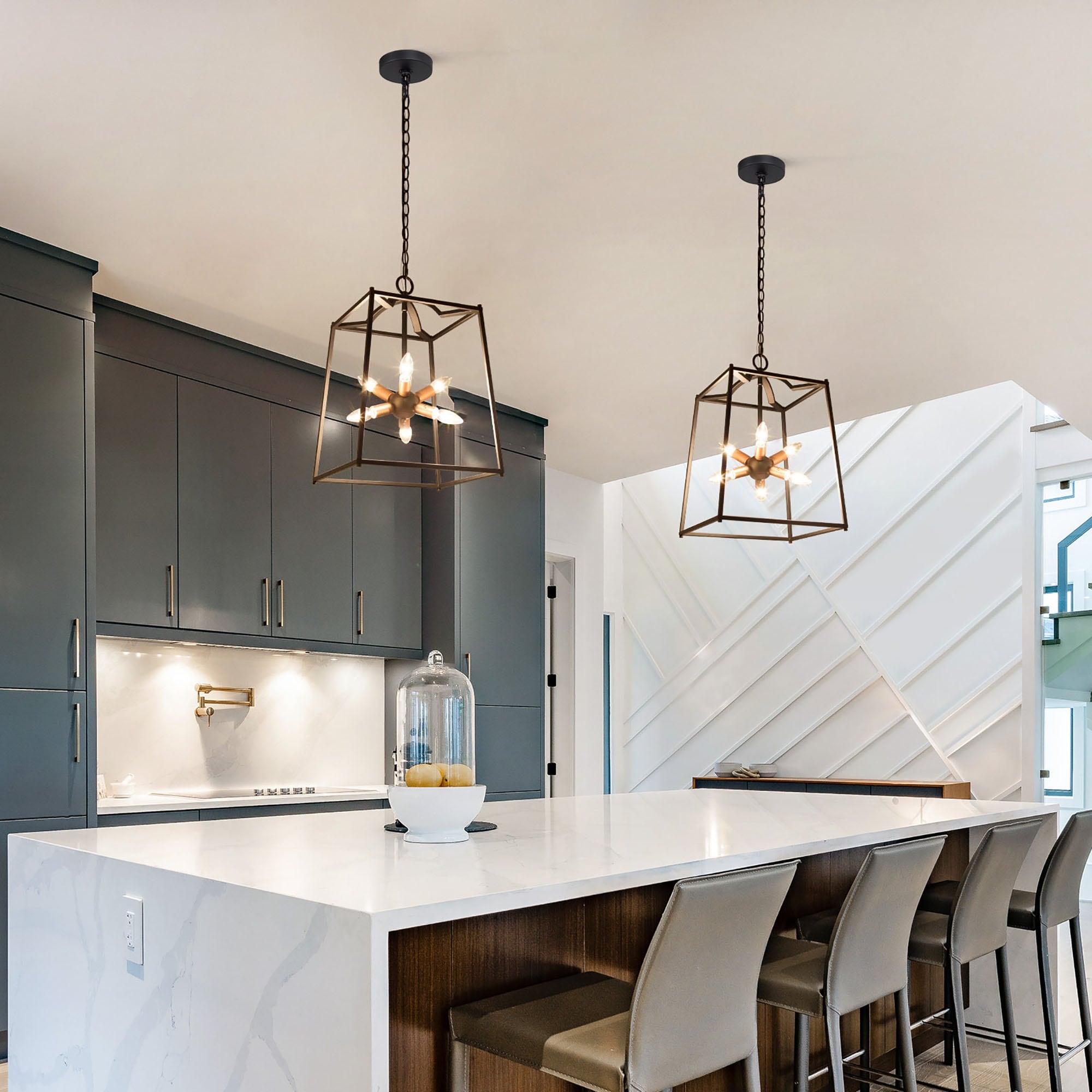 Alestair 6-Light Modern Chandelier Black Brass LED Cage Lantern Sputnik Starburst Foyer Pendant Light