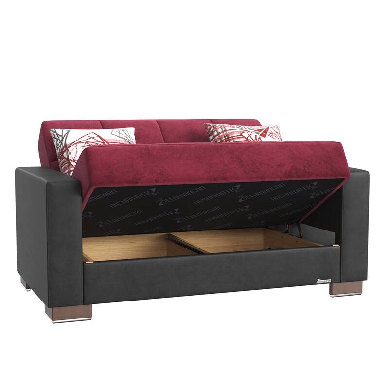 Collection Upholstered Convertible Loveseat With Storage - Burgundy