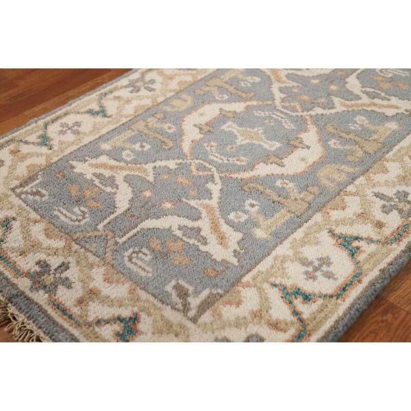 Geometric Gray Oushak Oriental Foyer Rug Handmade Wool Carpet - 2'0"x 3'0"