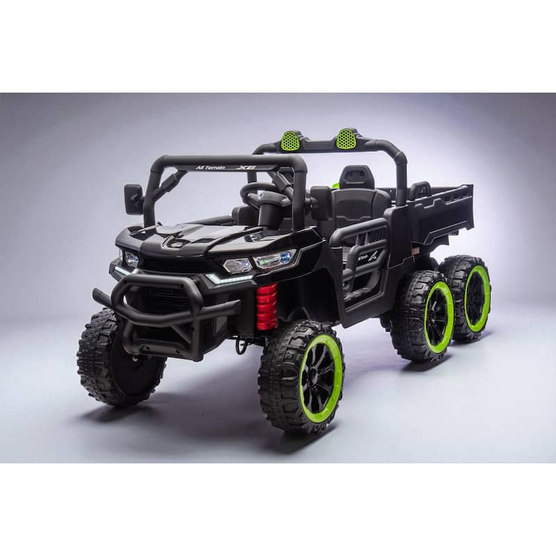 24V 2-Seater Kids Ride On Dump Truck with Remote, 4WD 6-Wheel UTV Car with Electric Dump Bed, LED Lights & Music - Black