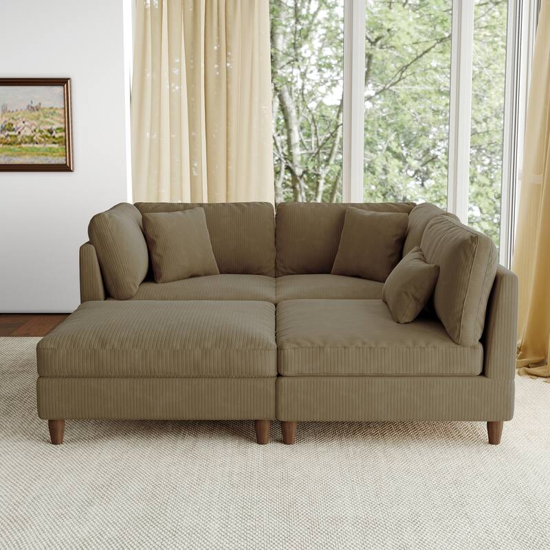 112" W Modern Upholstered Corduroy Modular Sectional Sofa