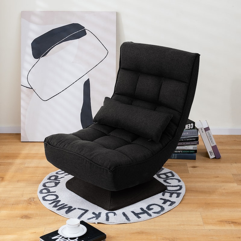 Polyester Swivel Floor Chair with 5-Position Adjustable Recline and Lumbar Pillow
