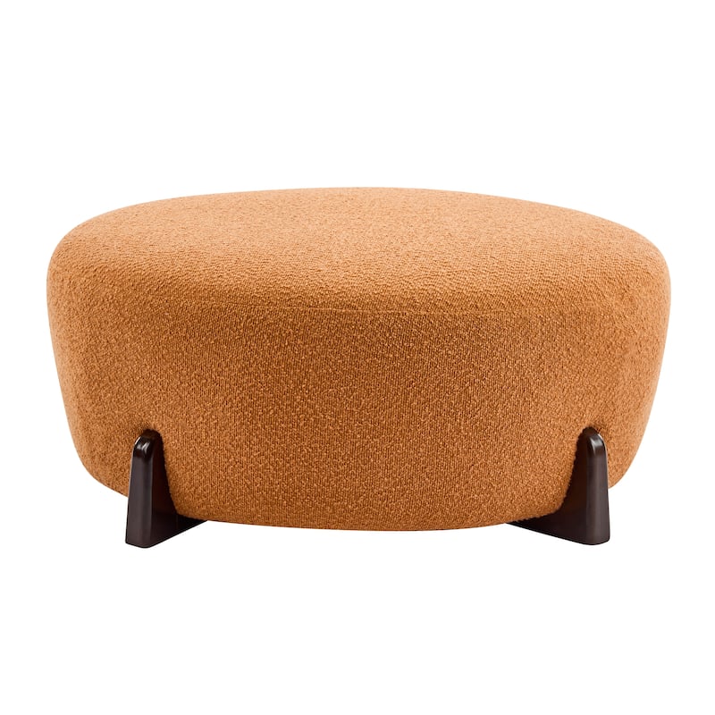 Modish Pumpkin Orange Round Ottoman - Boucle Top with Splayed Rubber Wood Legs