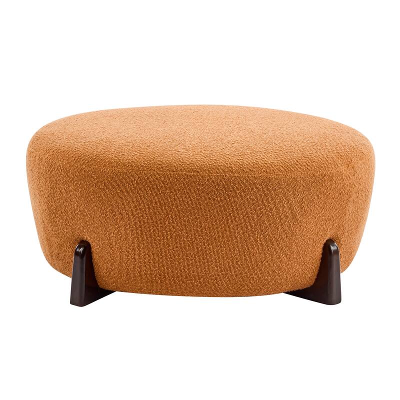 Roomfitters Round Boucle Ottoman with Splayed Rubber Wood Legs