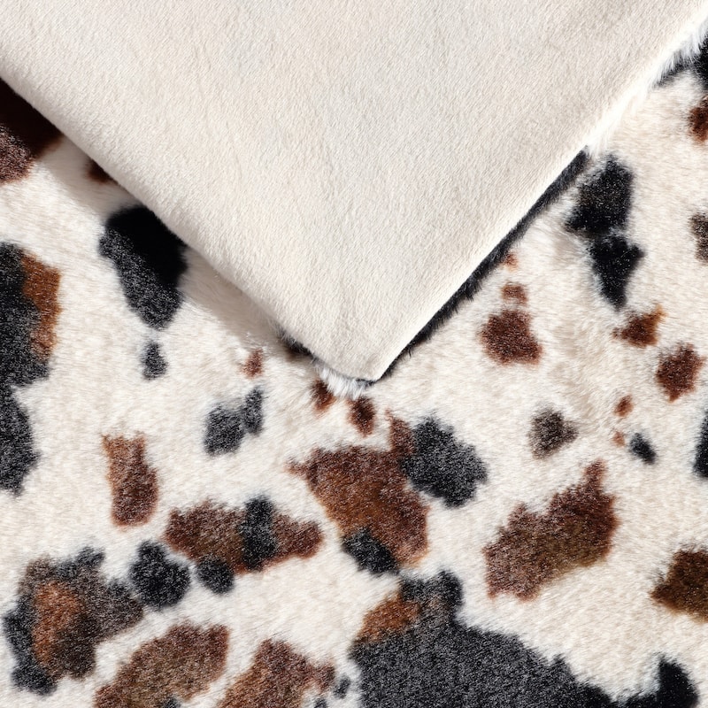 Wrangler Spotted Cow Print Faux Fur Brown Throw Blanket