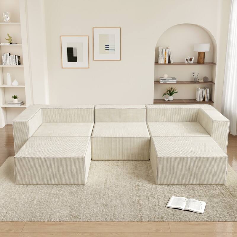 Solid Backrest Armless Corduroy Compression Sofa