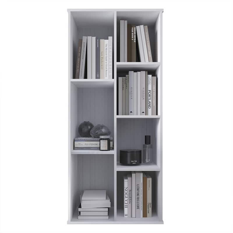 CraftPorch Simple Wooden Seven Cubby Shelves Bookcase - White