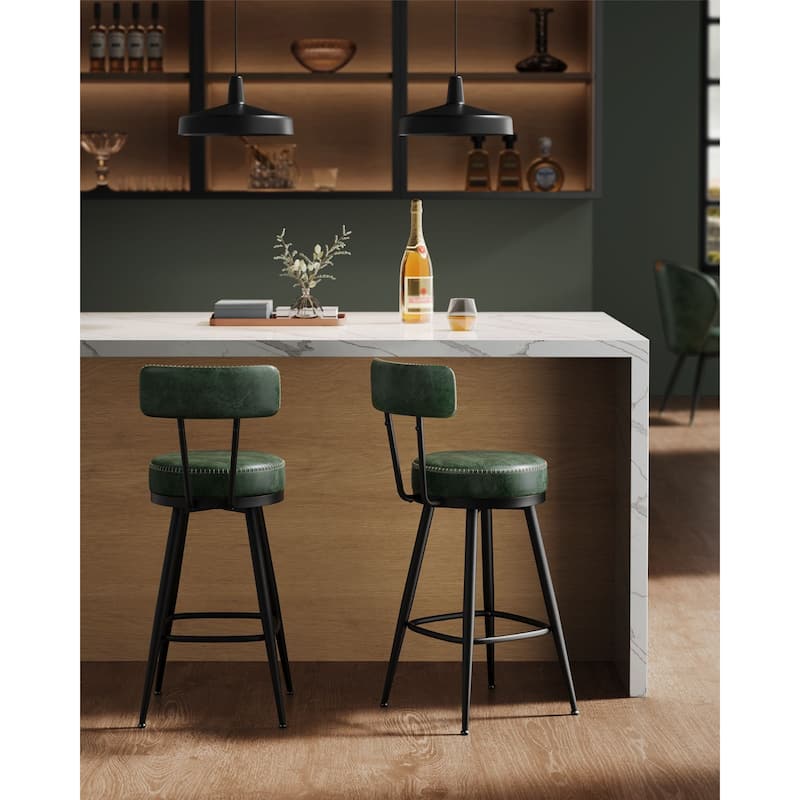 360 Swivel Bar Stools with Backrest and Steel Legs Footrest Perfect for Dining Room Set of 2