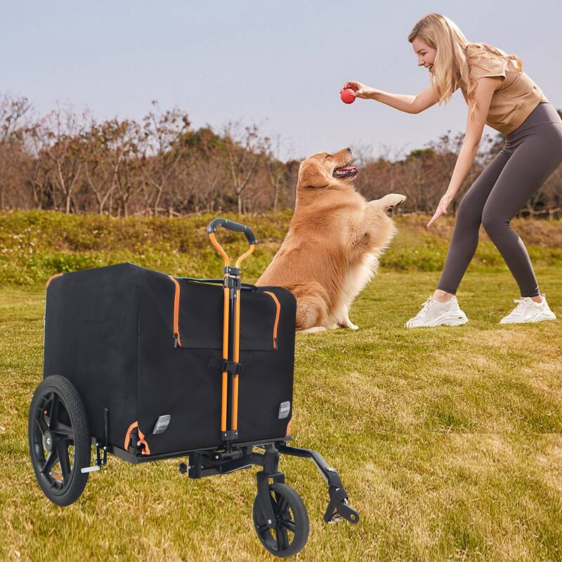 2-in-1 Bike & Pull-Behind Pet Trailer - Convertible Dog/Cat Carrier with Detachable, for Cycling Hand-Pulled