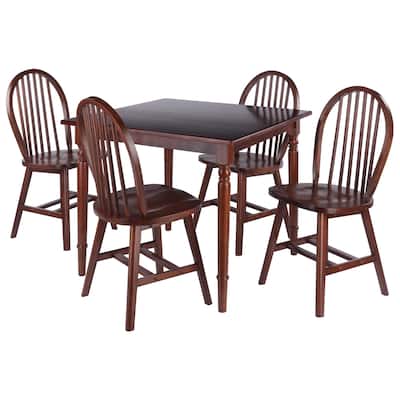 Square Dining Table with Arched Chairs - 36" - Walnut Brown - Set of 5