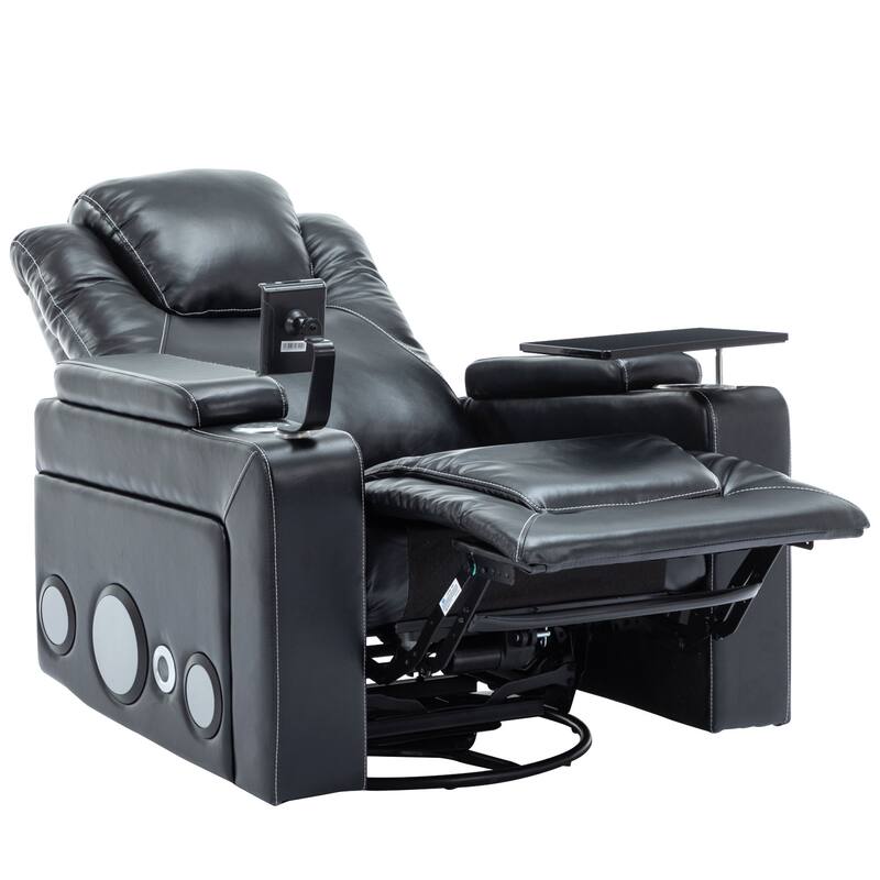 270 Degree Swivel PU Leather Power Recliner Individual Seat Home Theater Recliner with Surround Sound， Removable Tray Table