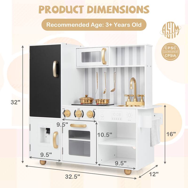 Pretend Play Kitchen for Kids with Real Sounds and Lights - 32.5" x 12" x 32"