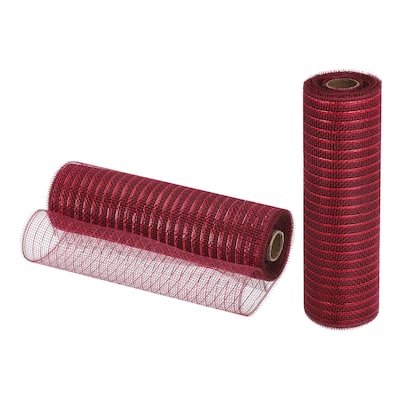 2 Pcs 10" x 30Feet PP Decorative Mesh Ribbon, Burgundy with Foil