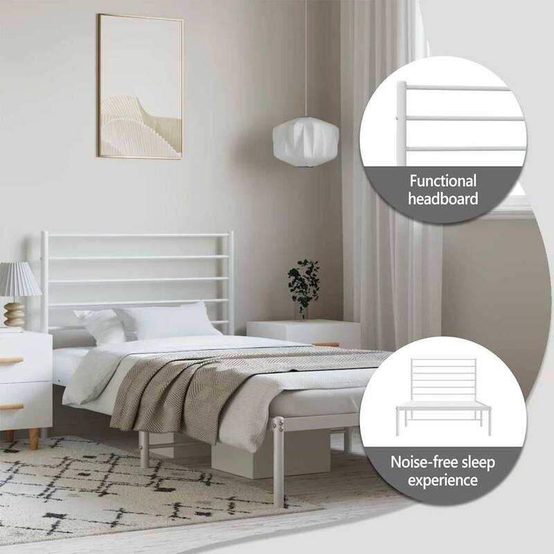 vidaXL Metal Bed Frame with Headboard, No Mattress