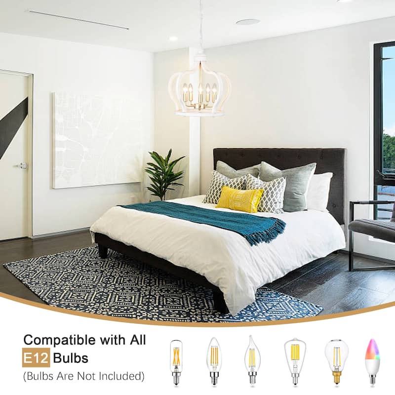5-Light Candlestick Crown Hanging Linear Chandelier Lighting Fixture for Kitchen Island