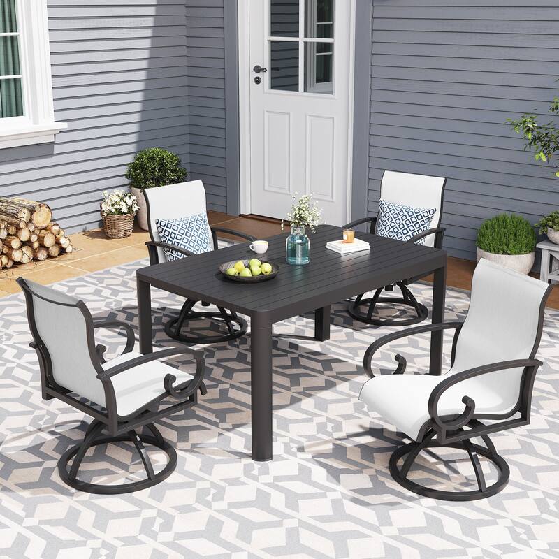 Patio Swivel Dining Chairs with Sunbrella Textilene Mesh Fabric, Outdoor Furniture Gentle Rocker Chair with Back and Arm - Augustine Oyster, Set of 4