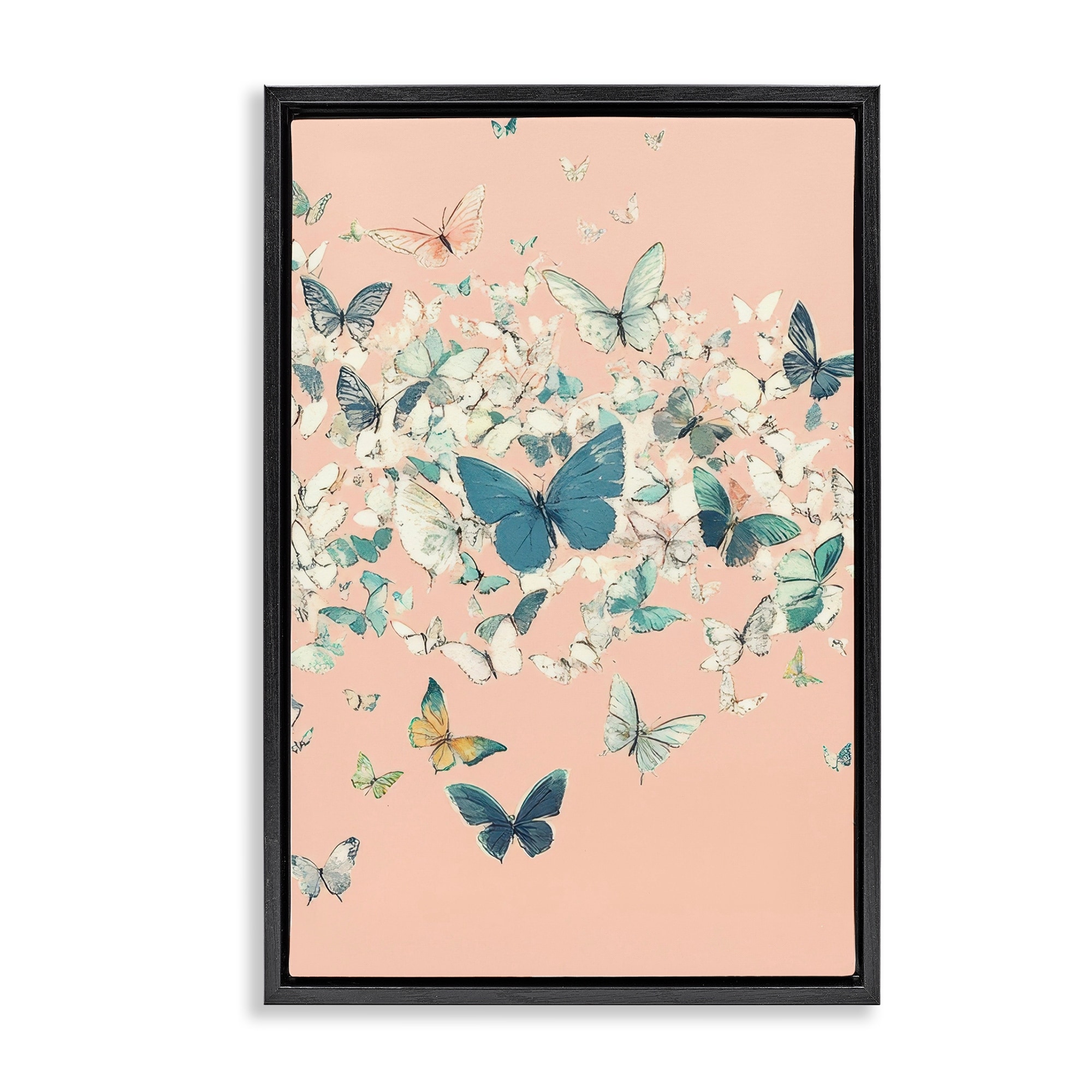 Stupell Cluster of Butterflies over Pink Framed Floater Canvas Wall Art Design By Petal Prints Design