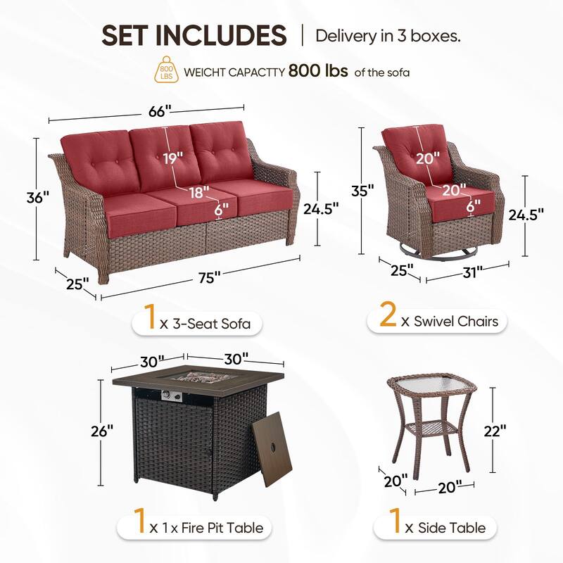 Outdoor Furniture Set with Propane Gas Fire Pit Table