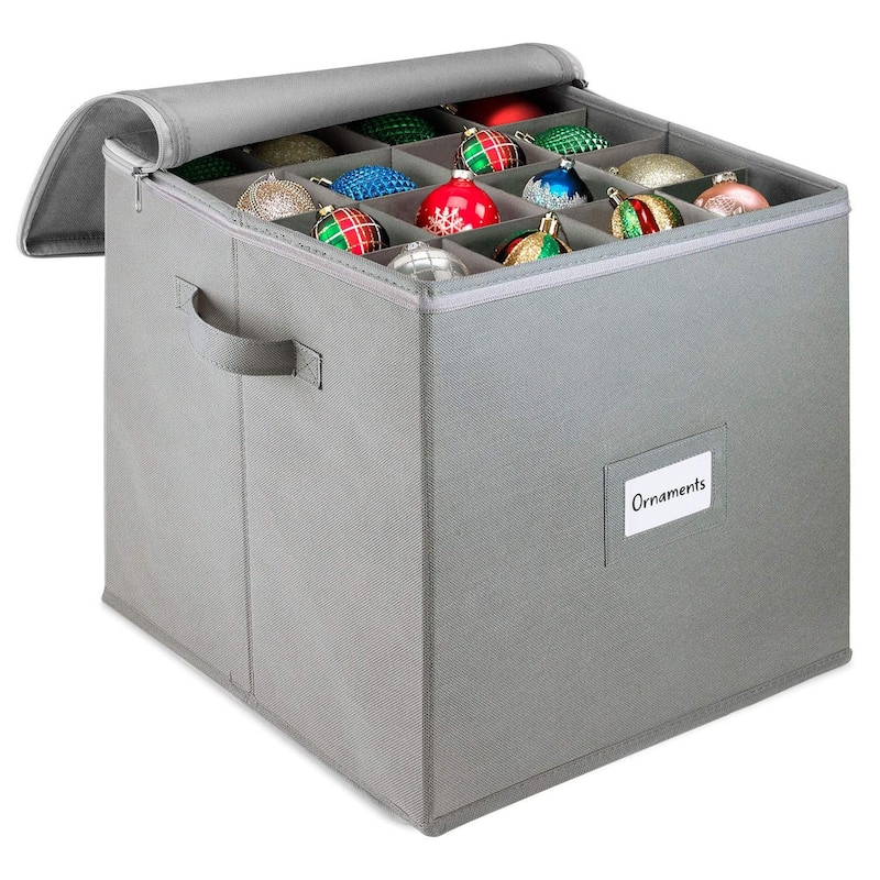 Christmas Ornament Storage Box with Zippered Cover –Stores up to 64 Ornaments,