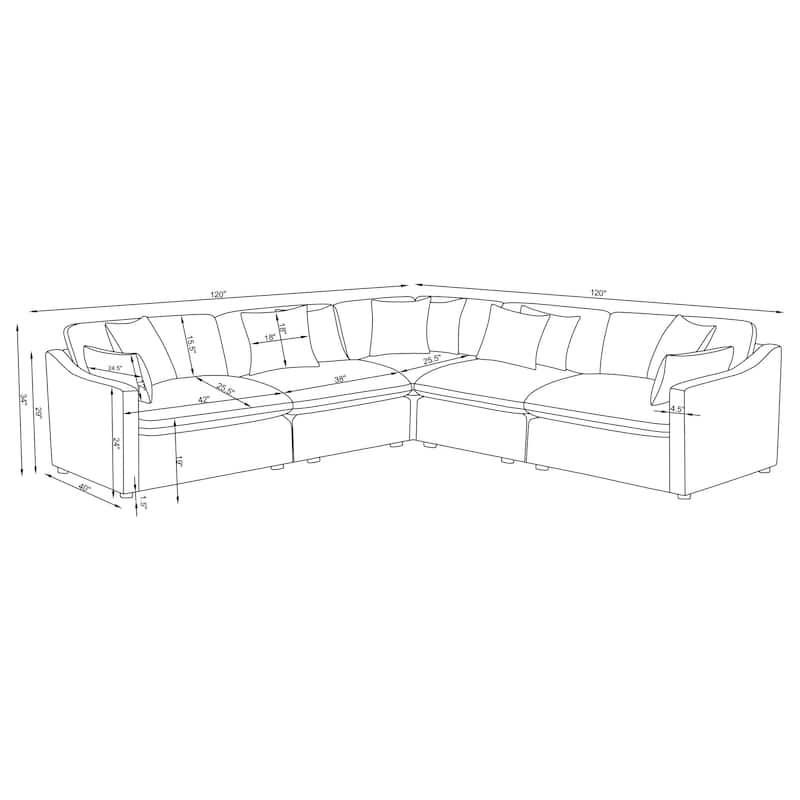 Hobson 5-Piece Upholstered Modular Sectional Sofa