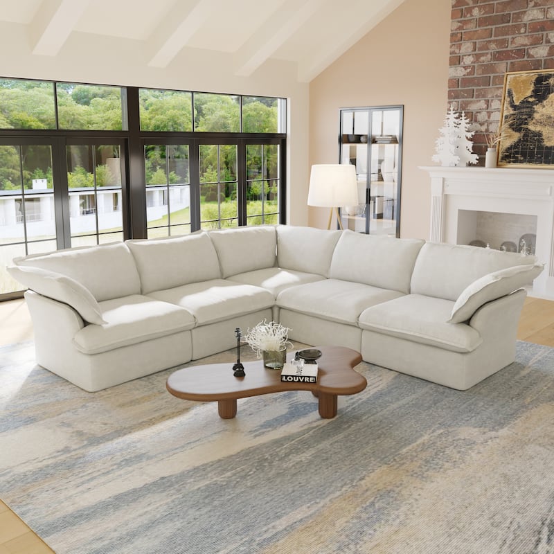5-Seat Modern V Shape Sectional Couch for Living Room - White