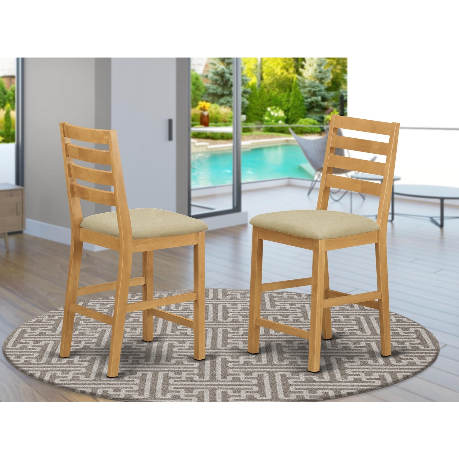 Counter Height Stool Wood Seat - Natural Oak Finish - Modern Bar Chair