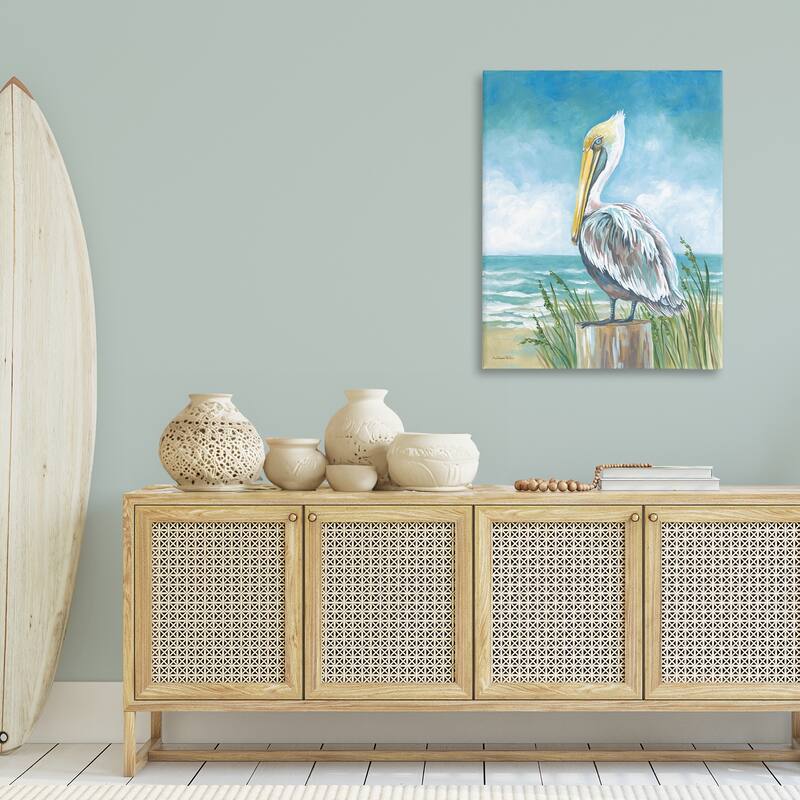 Stupell Pelican Perched near Shore Canvas Wall Art Design By Diane Kater