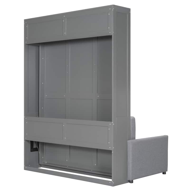 Grey Murphy Bed Queen Size Sofa Murphy Bed with Cushion, Multifunctional Space-Saving Solution Wall Bed for Studio Home Office