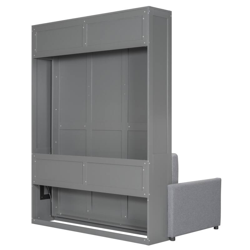 Queen Murphy Bed with Sofa, Built-in Storage, Folding Wall Bed with Pull-Down Design and Space-Saving Solution