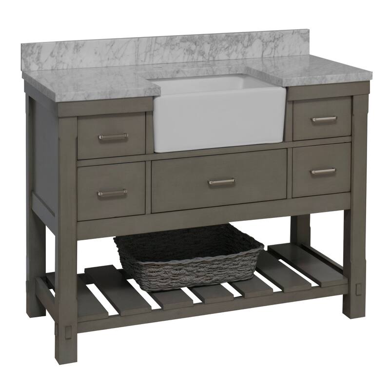 KitchenBathCollection Charlotte 48" Farmhouse Bathroom Vanity with Carrara Marble Top