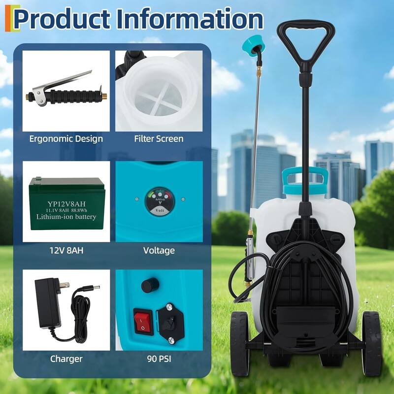 4 Gallons Battery Powered Backpack Sprayer with Wheeled Cart, 6 Nozzles & 2 Wands - N/A